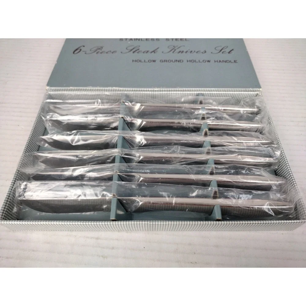 NEW SET OF 6 Japan Stainless Steel Steak Knives Hollow Ground Hollow Handle MCM